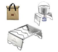 Campingmoon MS-1018 - Griglia portatile in acciaio inox 304 per forno olandese, con gambe parabrezza e borsa per il trasporto