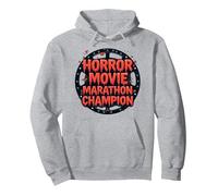 Campione della Maratona di Film Horror per Uomini di Halloween Spooky Fun Felpa con Cappuccio, Unisex per Adulti, Grigio Melange, L