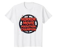 Campione della Maratona di Film Horror per Uomini di Halloween Spooky Fun Maglietta, Bambini, Bianco, 4 Anni