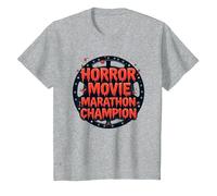 Campione della Maratona di Film Horror per Uomini di Halloween Spooky Fun Maglietta, Bambini, Grigio Melange, 10 Anni