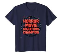 Campione della Maratona di Film Horror per Uomini di Halloween Spooky Fun Maglietta, Bambini, Navy, 12 Anni