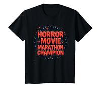 Campione della Maratona di Film Horror per Uomini di Halloween Spooky Fun Maglietta, Bambini, Nero, 6 Anni