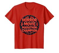 Campione della Maratona di Film Horror per Uomini di Halloween Spooky Fun Maglietta, Bambini, Rosso, 4 Anni
