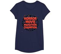 Campione della Maratona di Film Horror per Uomini di Halloween Spooky Fun Maglietta, Ragazze, Navy, L
