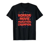 Campione della Maratona di Film Horror per Uomini di Halloween Spooky Fun Maglietta, Uomo, Nero, 3XL