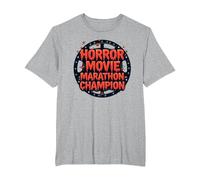 Campione della Maratona di Film Horror per Uomini di Halloween Spooky Fun Maglietta, Uomo Taglie Grandi, Grigio Melange, 3X Tall