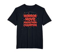 Campione della Maratona di Film Horror per Uomini di Halloween Spooky Fun Maglietta, Uomo Taglie Grandi, Nero, 3X Tall