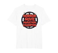 Campione della Maratona di Film Horror per Uomini di Halloween Spooky Fun Maglietta, Uomo Taglie Grandi, Bianco, 3X Tall
