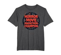 Campione della Maratona di Film Horror per Uomini di Halloween Spooky Fun Maglietta, Uomo Taglie Grandi, Grigio Scuro, 3X Tall