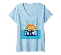 Campione della Summer League Basket Sun Victory Maglietta con Collo a V, Donna, Celeste, S