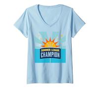 Campione della Summer League Basket Sun Victory Maglietta con Collo a V, Donna, Celeste, XL