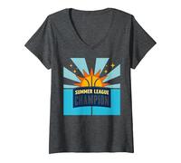 Campione della Summer League Basket Sun Victory Maglietta con Collo a V, Donna, Grigio Scuro, L