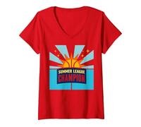 Campione della Summer League Basket Sun Victory Maglietta con Collo a V, Donna, Rosso, XXL
