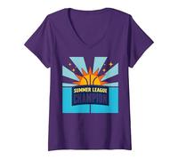 Campione della Summer League Basket Sun Victory Maglietta con Collo a V, Donna, Viola, XL