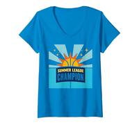 Campione della Summer League Basket Sun Victory Maglietta con Collo a V, Donna, Zaffiro, S