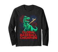 Campione Globale di Baseball T-Rex Dinosaur Vintage B-Movie Maglia a Manica