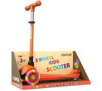 Campior Mini Monopattino Arancione a 3 Ruote per Bambini, inclinabile a sterzo, con Ruote Luminose a LED, Manubrio Regolabile, Ampia pedana Antiscivolo, Ruote Lisce in PU, Freno a Pedale Posteriore