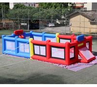 Campo da calcio gonfiabile blu+rosso, campo da calcio, canestro da pallacanestro e campo da pallavolo, 3 in 1, gioco sportivo multiplo con ventilatore per compleanno/parco giochi scolastico/giochi per