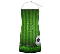 Campo da calcio in verde con schema di strisce per il pallone, grembiule con tasche frontali e cinturino regolabile per il collo, ideale per cucina, chef, cottura al forno e barbecue, per uomo e donn