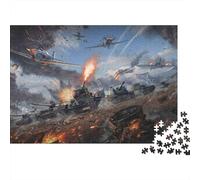 Campo di battaglia della seconda guerra mondiale Aerei e carri armati Puzzle 1000 Pezzi Carta per Adulti Scena di guerra Relax Decorazione Famiglia 38x26cm/1000pcs