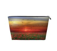 Campo Di Fiori Di Papavero Rosso Nel Tramonto Stampato, Borsa da toilette Borsa per trucco Borsa per cosmetici Borsa da toilette da viaggio portatile