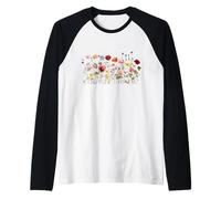 Campo di Fiori Selvatici - Fiori botanici ad Acquerello Maglia con Maniche Raglan