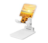 Campo di girasoli con tramonto dorato Supporto pieghevole per telefono cellulare ad angolo regolabile in altezza Supporto per cellulare portatile da tavolo compatibile con tutti gli smartphone bianco