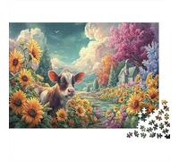 Campo di Girasoli Mucca Puzzle per Adulti Puzzle 1000 Pezzi Gioco di Puzzle 1000 Pezzi Carta Relax Casa Regalo 38x26cm/1000pcs