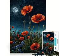 Campo di papaveri al chiaro di luna, puzzle da 1000 pezzi per adulti, puzzle, giocattolo, casa, divertimento, taglio fine, regalo di Babbo Natale (50x75cm)
