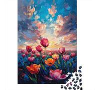 Campo di Tulipani Puzzle per Adulti Puzzle 1000 Pezzi Tramonto Colorato Gioco di Puzzle 1000 Pezzi Relax Decorazione Casa 38x26cm/1000pcs
