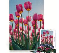 Campo di tulipani rosa sotto un cielo blu, puzzle da 1000 pezzi per ragazzi, gioco di logica e abilità, rilassante, taglio preciso, regalo di Natale (38x52cm)
