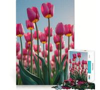 Campo di tulipani rosa sotto un cielo blu, puzzle da 1000 pezzi per ragazzi, gioco di logica e abilità, rilassante, taglio preciso, regalo di Natale (38x52cm)