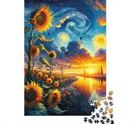 Campo girasole Cielo stellato Puzzle DIY Da 1000 Pezzi Per Hobbisti, Cartone Resistente, Decorazione Murale, Esposizione Murale, Regalo Di Festa, Gioco Mentale 38x26cm/1000pcs