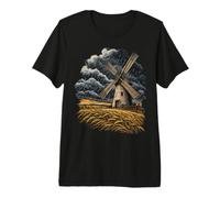 Campo Grano Tempestoso Mulino Pietra Paesaggio Maglietta Premium