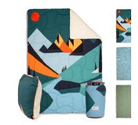 Campo Libre.® WANDA Coperta da Campeggio 4-in-1 - Coperta da Viaggio Multifunzionale, Sacco a Pelo, Cuscino e Poncho, Coperta Termica Outdoor Leggera con Morbido Pile Sherpa. Verde Montagna