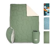 Campo Libre.® WANDA Coperta da Campeggio 4-in-1 - Coperta da Viaggio Multifunzionale, Sacco a Pelo, Cuscino e Poncho, Coperta Termica Outdoor Leggera con Morbido Pile Sherpa. Verde Muschio