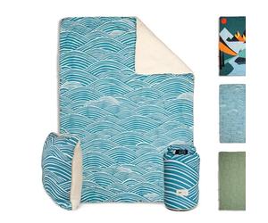 Campo Libre.® WANDA Coperta da Campeggio 4-in-1 - Coperta da Viaggio Multifunzionale, Sacco a Pelo, Cuscino e Poncho, Coperta Termica Outdoor Leggera con Morbido Pile Sherpa. Blu Laguna