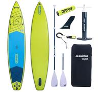 Campsup SUP Gladiator One 12.6 Lime + Floater + Minicombo Touring | Gonfiabile Stand Up Paddle Board | 381 x 81 x 15 cm | Tavola da surf per principianti ed esperti con accessori | Portata fino a 140
