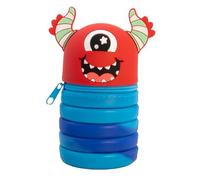 Campus - Astuccio estensibile per animali, astuccio scolastico 1 vano, porta appunti verticale pop-up in silicone con cerniera, portapenne retrattile a forma di animali (mostro), multicolore, Mostro