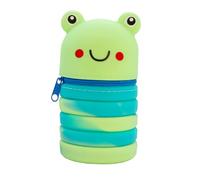 Campus - Astuccio estensibile per animali, astuccio scolastico 1 vano, porta appunti verticale pop-up in silicone con cerniera, portapenne retrattile a forma di animali (rana), multicolore, Rana