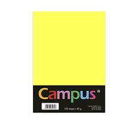 Campus - Carta colorata A4, confezione da 100 pezzi, 80 g/m², 210 x 297 mm, A4, morbida al tatto, perfetta per rilegatura, ufficio, disegno e artigianato, giallo fluo