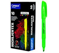 Campus - Evidenziatori Fluorescenti, penna pennarello con punta smussata, confezione da 10 evidenziatori a base d'acqua, evidenziatori di colore neon (verde)