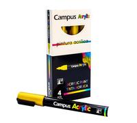 Campus Pennarelli acrilici, confezione di pennarelli a punta rotonda da 2 mm, pennarelli a colori non permanenti a base d'acqua, pennarelli acrilici a vernice opaca e asciugatura rapida (oro)