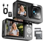 CamZeste Macchina Fotografica Digitale 5K 80MP FHD Fotocamera Digitale 18X Zoom Fotocamere Digitali Compatta con Scheda 32GB con 2 Batteries, 2,8" LCD Bambini Studenti Principianti, Nero
