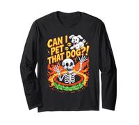 Can I Pet That Dog?! Funny Skeleton Halloween Bootleg Maglia a Manica