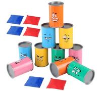 Can Toss Game - 4.02 Inch Kids Tossing Game Set | Funny Face Bean Bag Games - Includes 10 Jars and 6 Sandbags for Outdoor Backyard Beach Lawn Play at Birthdays Holidays and Family Gatherings