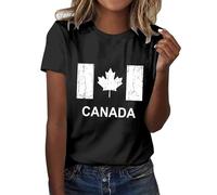 Canada Day Camicie Donna T-Shirt Bandiera Canada Grafica Foglia Acero Manica Corta Patriottica Top Nero Sexy, beige., M
