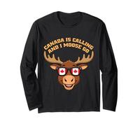 Canada Is Calling And I Moose Go Canada Bandiera Canadese Alce Maglia a Manica