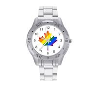 Canada LGBT Pride Orologi da uomo in acciaio inox cinturino analogico al quarzo orologio da polso business, Stile:, regular, Bracciale