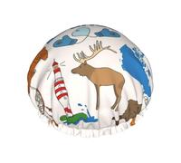 Canada Simboli E Icone Stampa Grande Impermeabile Doccia Cofano Per Le Donne Capelli Lunghi, Lavabile Elastico Fascia Bagno Capelli Cappello